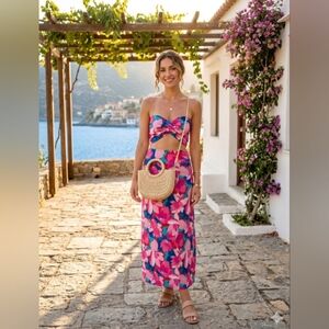 Floral Pink and Blue Two-Piece Set Handmade